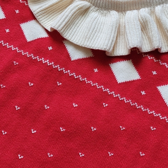 Baby Girls Fair Isle Sweater Romper Ruffled - Cat & Jack Red One Piece Bodysuit - Picture 2 of 10